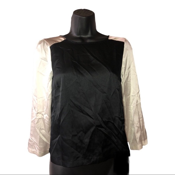 H&M colorblock white black beige satin effect blouse top size small - Picture 7 of 11